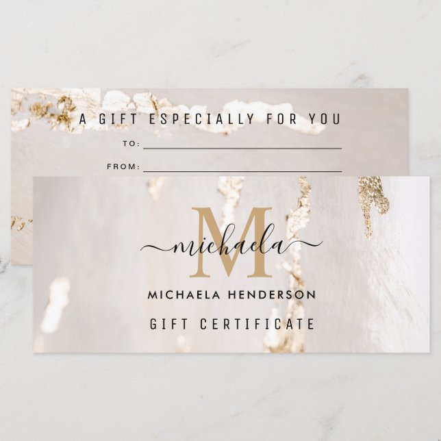 Classy Gold Foil Monogram Gift Voucher (Front/Back)