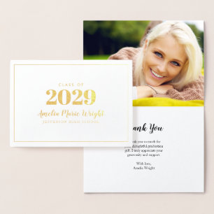 Classy Gold Foil Photo Graduation Thank You Card