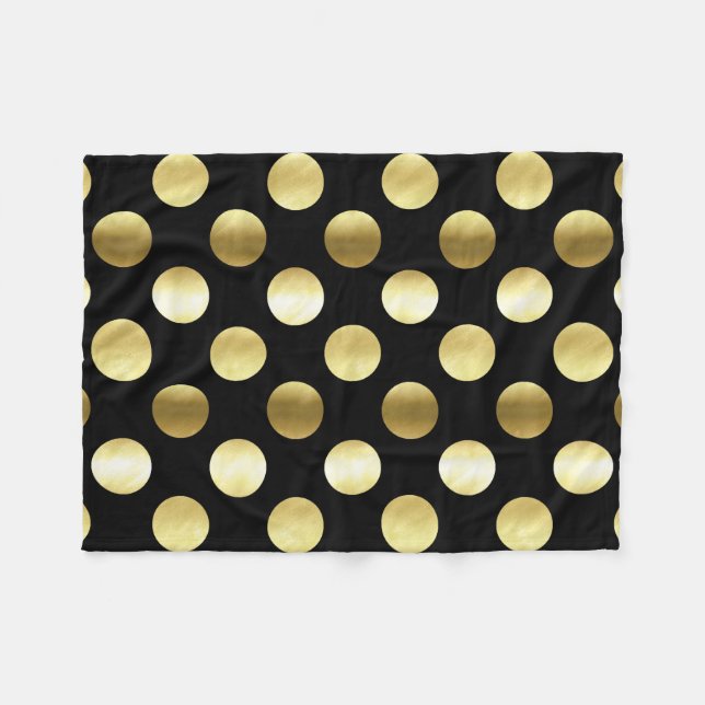 Classy Gold Foil Polka Dots Black Fleece Blanket (Front (Horizontal))