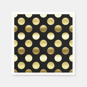 Classy Gold Foil Polka Dots Black Napkin