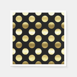 Classy Gold Foil Polka Dots Black Napkin