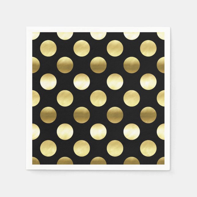 Classy Gold Foil Polka Dots Black Napkin (Front)