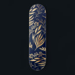 Classy Gold Foliage Botanical Blue Design Skateboard<br><div class="desc">Elegant and simple gold leaves,  houseplant foliage hand-drawn navy-blue illustration,  filled with a beautiful fall greenery pattern,  faux gold foil leaves vegetation,  on a dark blue colour,  navy-blue background. Botanical floral nature hand painting,  contemporary plant design.</div>