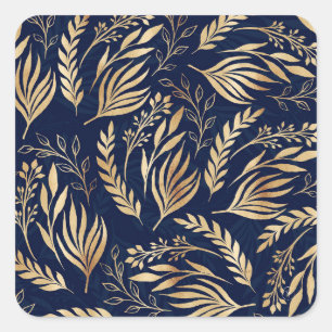 Classy Gold Foliage Botanical Blue Design Square Sticker
