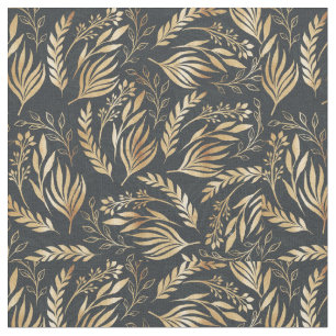 Classy Gold Foliage Botanical Grey Design Fabric
