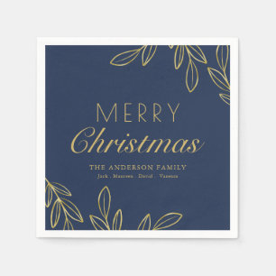 Classy Gold Foliage Navy Calligraphy Festive Napkin