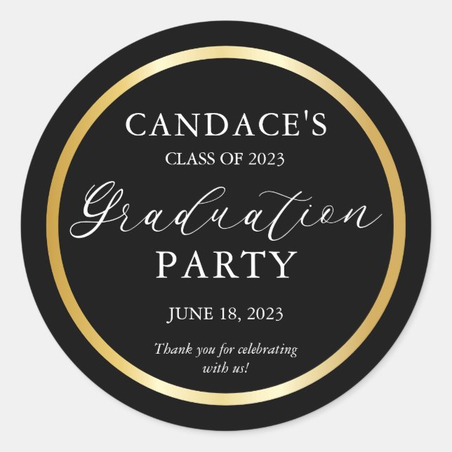 Classy Gold Frame Minimalist Graduation Party Classic Round Sticker (Front)