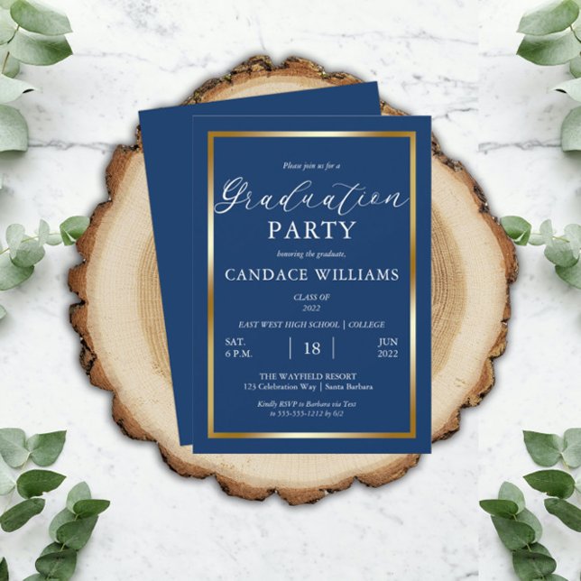 Classy Gold Frame Minimalist Graduation Party Invitation (Creator Uploaded)