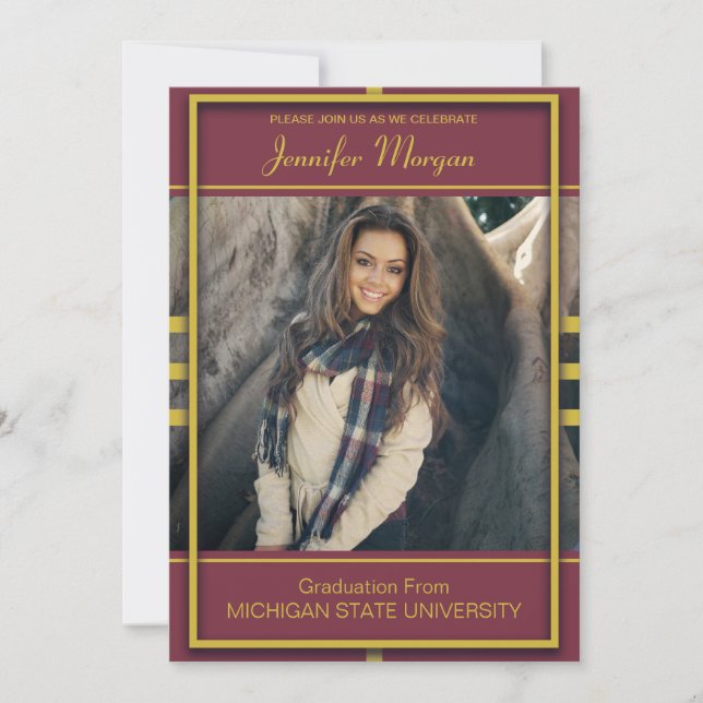 Classy Gold Frame Photo Graduation Invitation (Front)