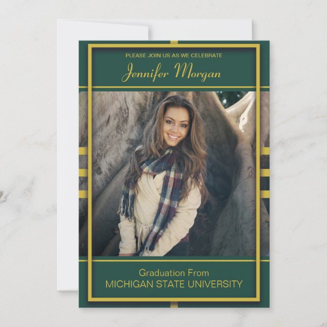 Classy Gold Frame Photo Graduation Invitation (Front)