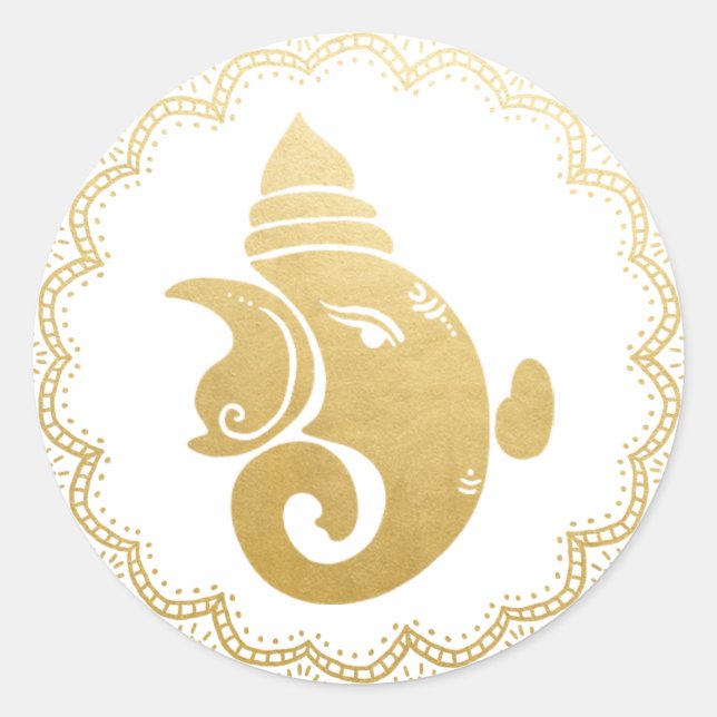 Classy Gold Ganapati Indian Hindu God Elegant Classic Round Sticker (Front)