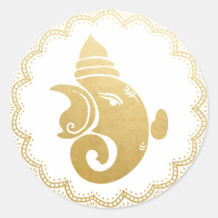 Classy Gold Ganapati Indian Hindu God Elegant Classic Round Sticker