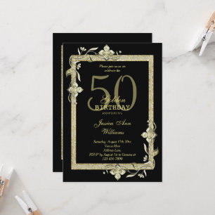 Classy Gold Gem & Glitter 50th Golden Birthday  Invitation