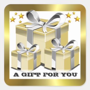 Classy Gold Gift Box Gift for You Square Sticker