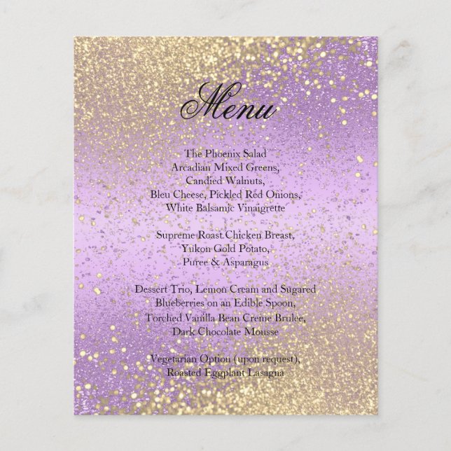 Classy Gold Glitter and Purple Lavender - Menu (Front)