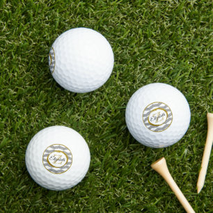 Classy Gold Glitter   Initial Letter Monogram Golf Balls