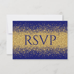 Classy Gold Glitter on Royal Blue RSVP Card