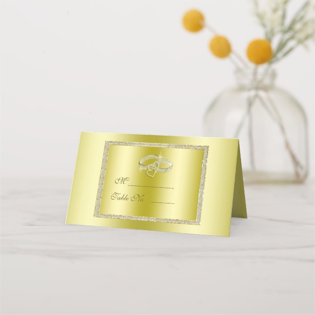 Classy Gold Glitter & Wedding Rings Place Card (Front)