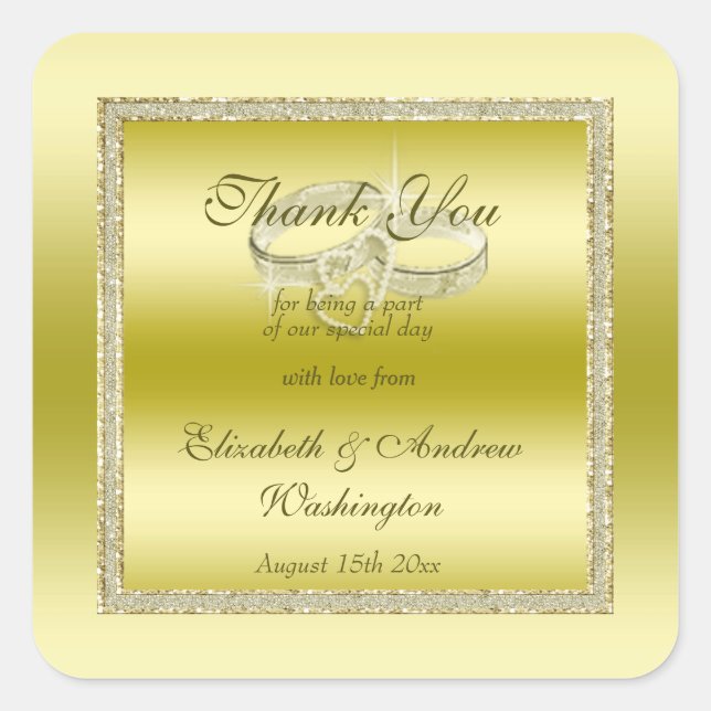 Classy Gold Glitter & Wedding Rings  Square Sticker (Front)