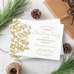 Classy Gold Glitter Xmas Snowflake Holiday Party Invitation