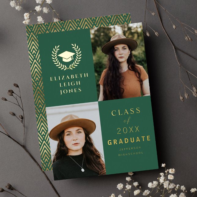 Classy Gold Graduation Photo Foil Invitation (Creator Uploaded)