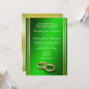 Classy Gold & Green, Wedding Rings Wedding Invitation