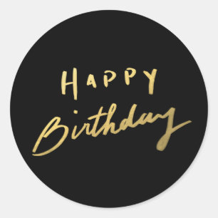 Classy Gold Happy Birthday Classic Round Sticker