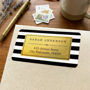 Classy Gold Label and Black White Stripes