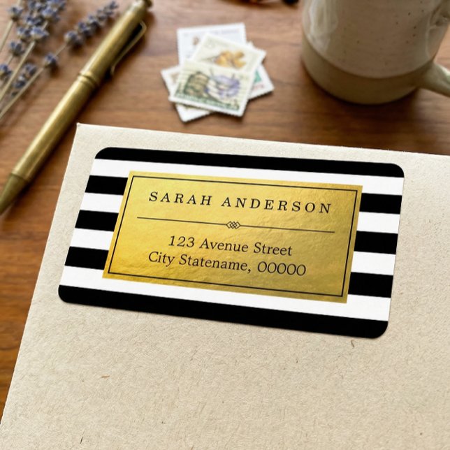 Classy Gold Label and Black White Stripes (Creator Uploaded)