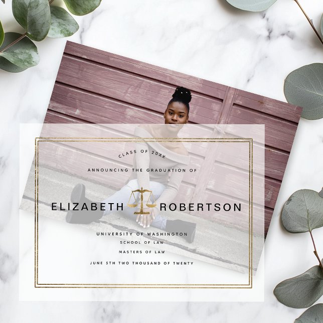 Classy Gold Law Graduation Vellum Announcement (Creator Uploaded)