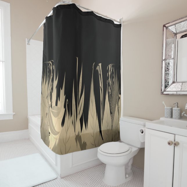Classy Gold Leaf Design Shower Curtain (In Situ)
