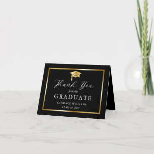 Classy Gold Minimalist Graduation Black Thank You Card