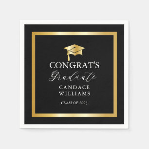 Classy Gold Minimalist Graduation Party Black Napkin