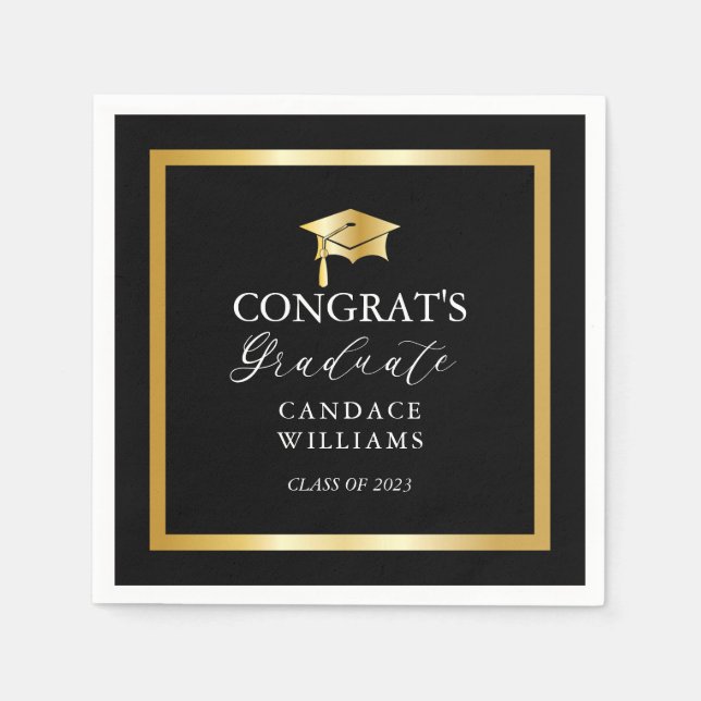Classy Gold Minimalist Graduation Party Black Napkin (Front)