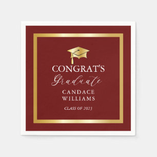 Classy Gold Minimalist Graduation Party Maroon  Napkin