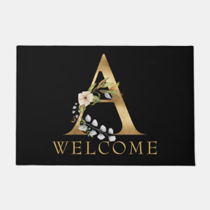 Classy Gold Monogram A with Flowers Doormat
