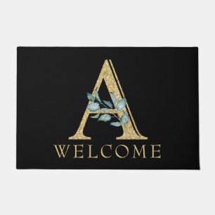 Classy  Gold Monogram A with Greenery Doormat