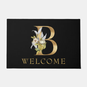 Classy Gold Monogram B with Flowers Doormat