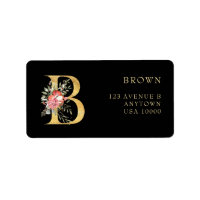 Classy Gold Monogram B with Pink Florals  Label