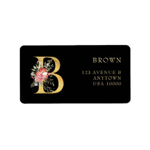 Classy Gold Monogram B with Pink Florals Label