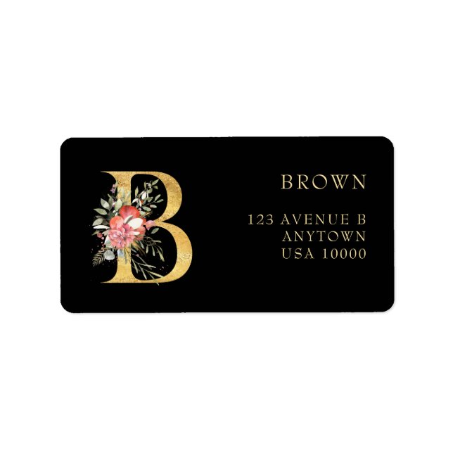 Classy Gold Monogram B with Pink Florals  Label (Front)