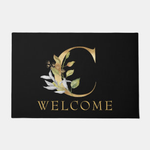 Classy Gold Monogram C with Flowers Doormat