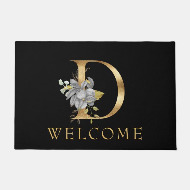 Classy Gold Monogram D with leavesDoormat Doormat (Front)