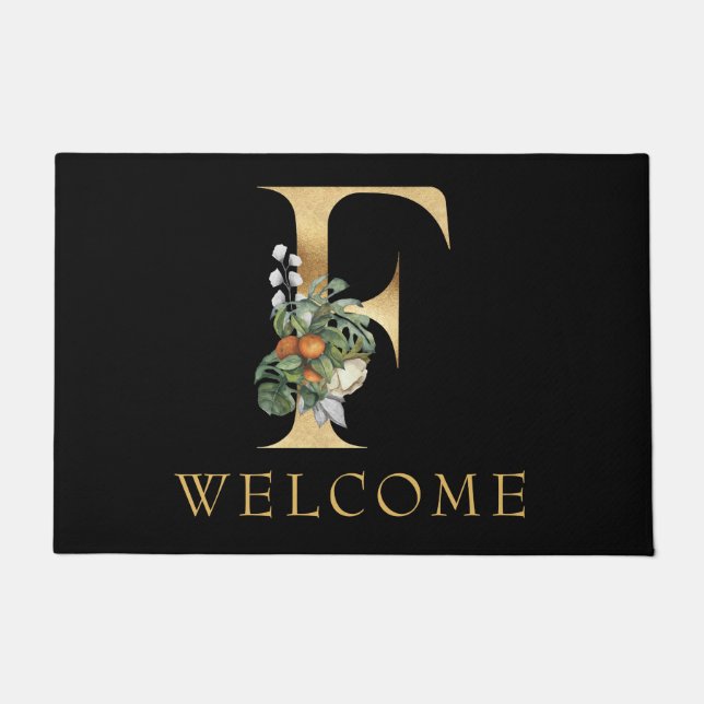 Classy Gold Monogram F with Fruit Doormat (Front)