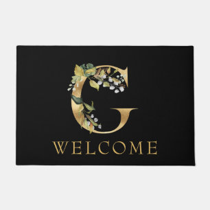 Classy Gold Monogram G with Greenery WELCOME Doormat