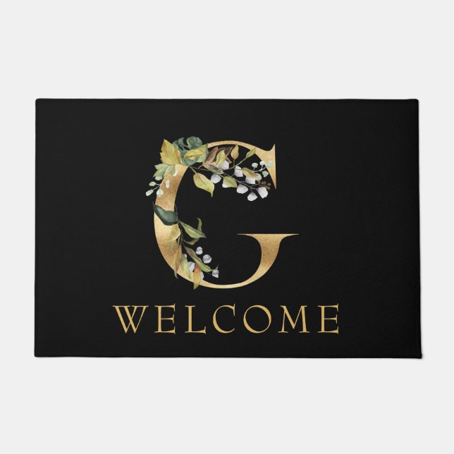 Classy Gold Monogram G with Greenery WELCOME Doormat (Front)
