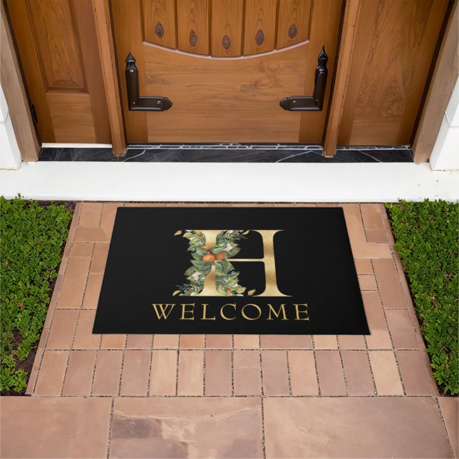Classy Gold Monogram H with Fruit Doormat (Outdoor)