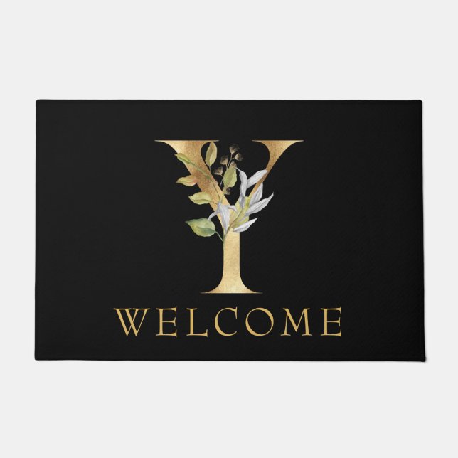 Classy Gold Monogram Y with Greenery Doormat (Front)