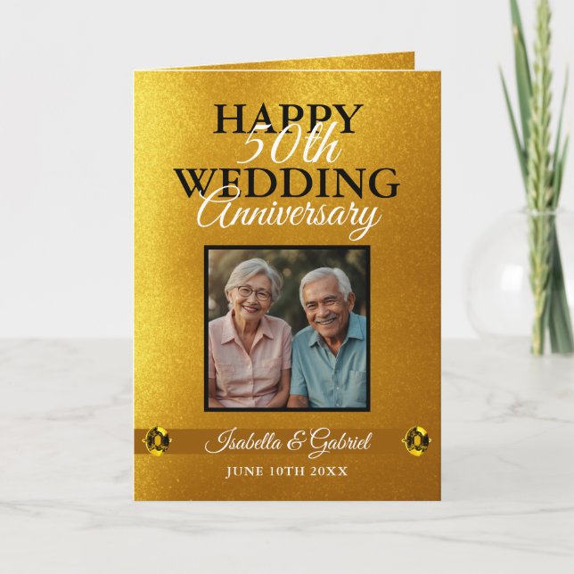 Classy Gold Parents Photo 50th Anniversary Card (Front)