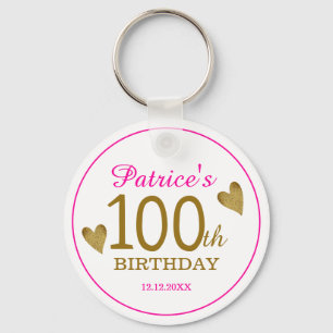 Classy Gold Pink 100th Birthday Thank You Favor Key Ring